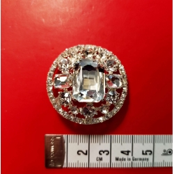 Guzik z dużym kryształkiem srebrny